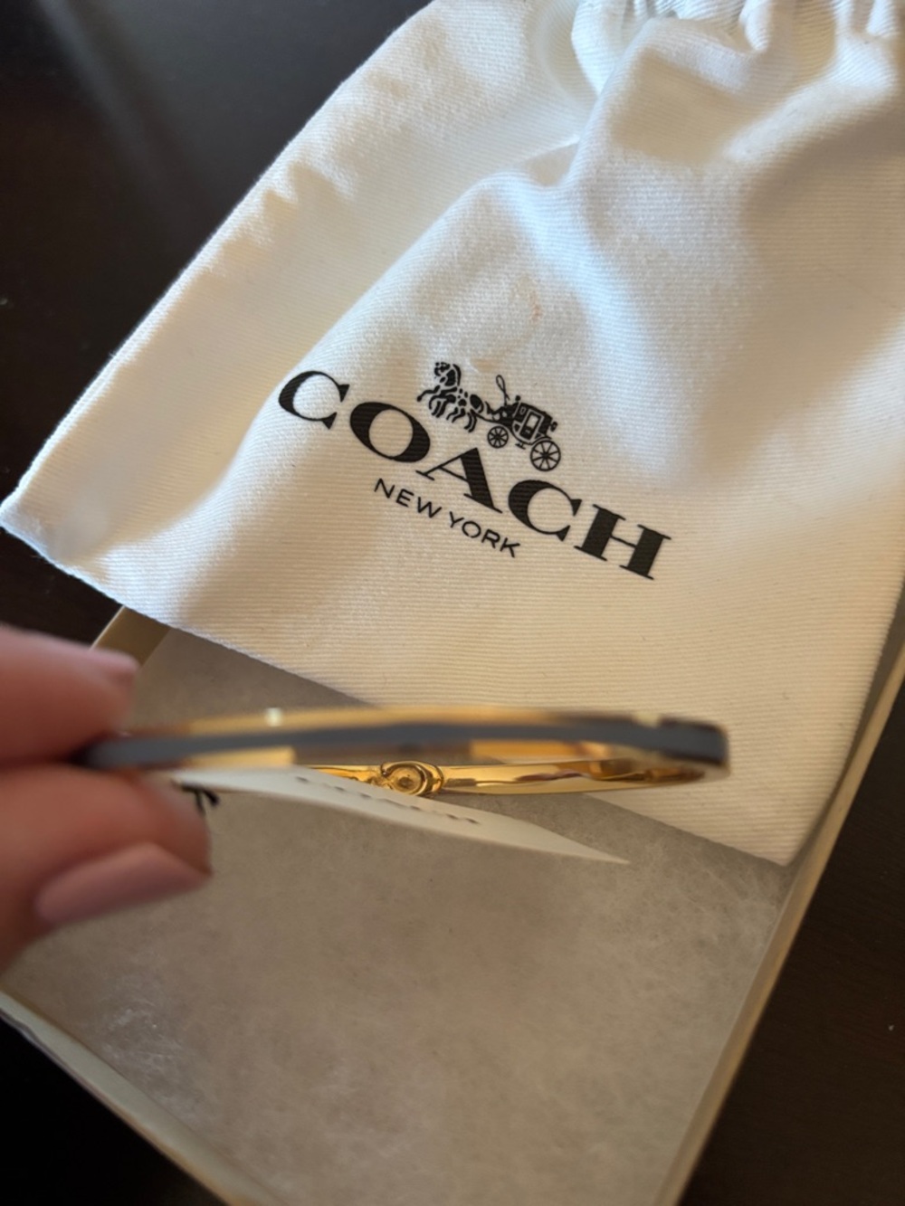 Coach Gold and Gray Enamel Signature Bangle Bracelet - Picture 4 of 6